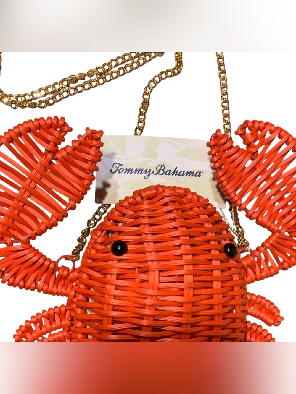 Tommy Bahama Red Lobster Woven Straw Wicker Bag Gold Chain Crossbody Clutch NWT - Picture 2 of 5